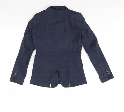 Back view of Vacknox women’s blue jacket blazer, size UK 4, - shoulder pads