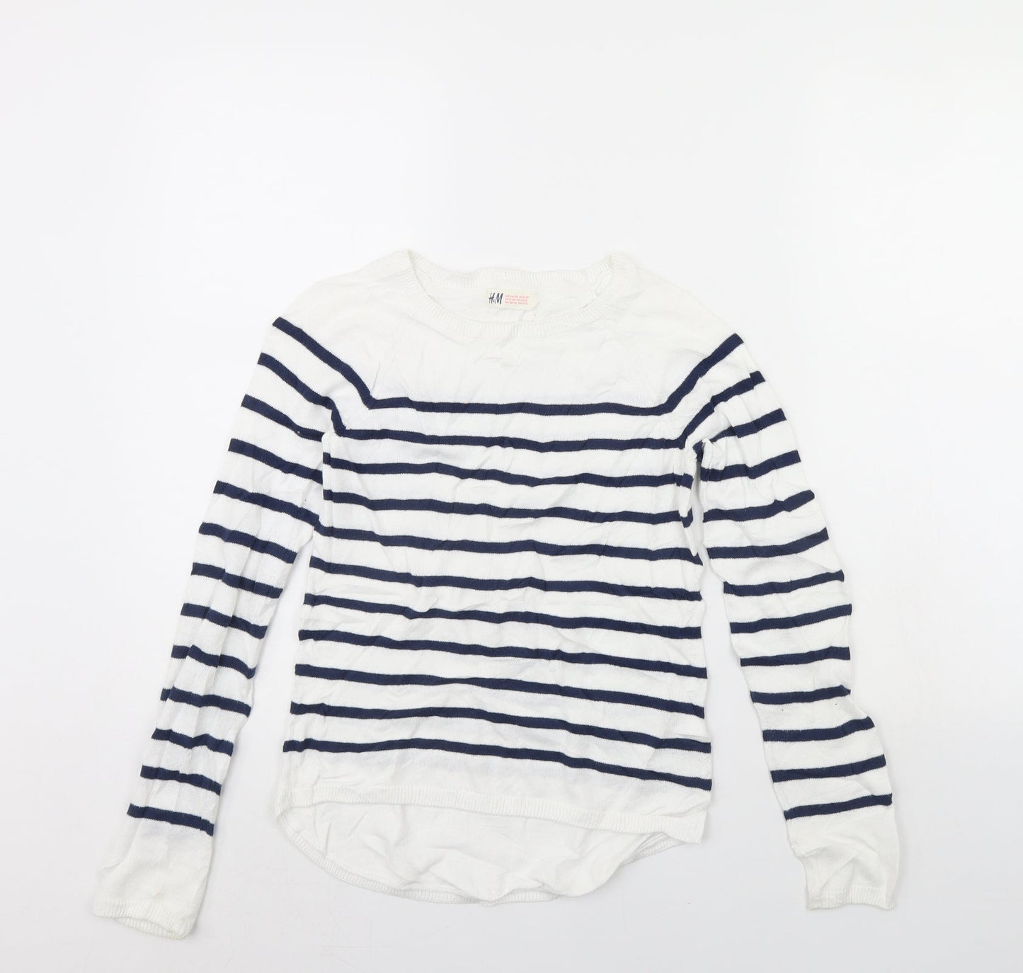 H&M Girls White Striped  Pullover Jumper Size 10 Years
