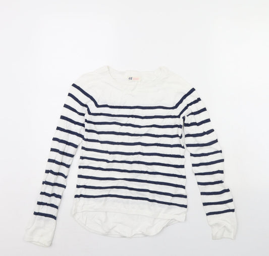 H&M Girls White Striped  Pullover Jumper Size 10 Years