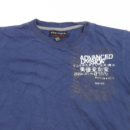 Close-up detail of Rebel boys’ blue basic t-shirt, size 10-11, years