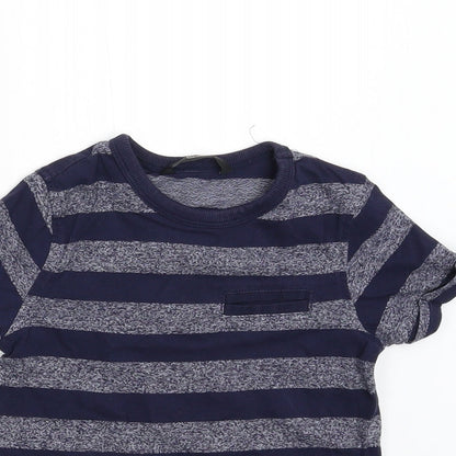 Close-up detail of George girls’ blue striped basic t-shirt, size 2-3, years