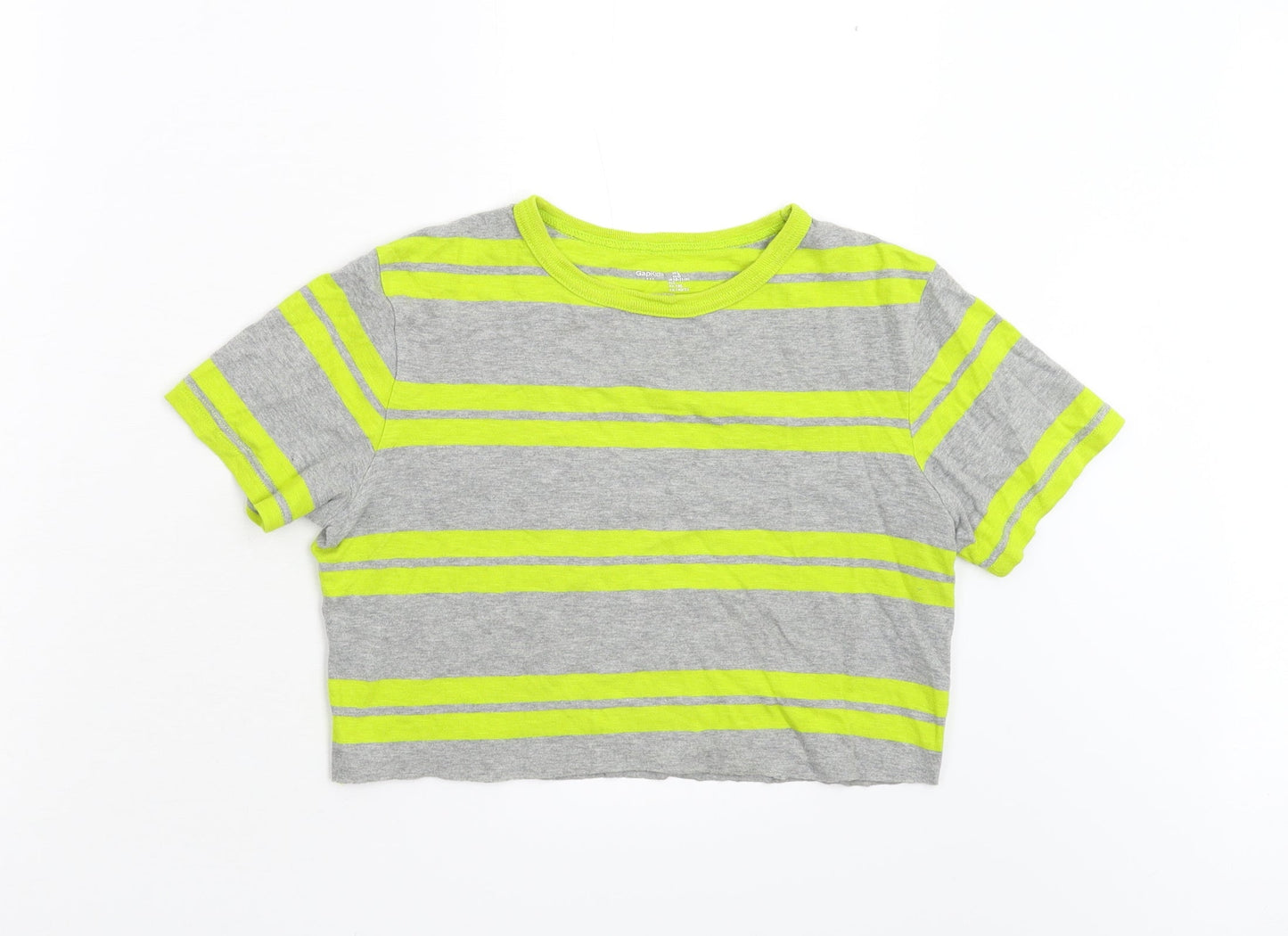 Gap Girls Grey Striped  Cropped T-Shirt Size 10-11 Years