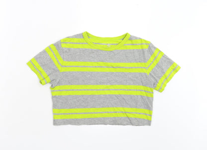 Additional front view of Gap girls’ grey striped cropped t-shirt, size 10-11, years