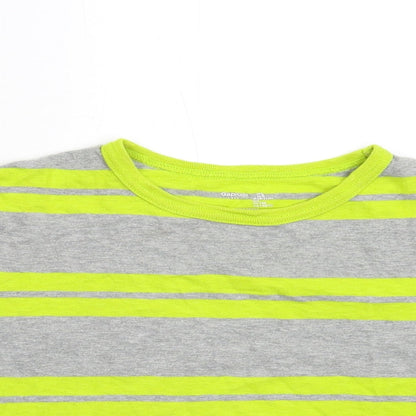 Close-up detail of Gap girls’ grey striped cropped t-shirt, size 10-11, years