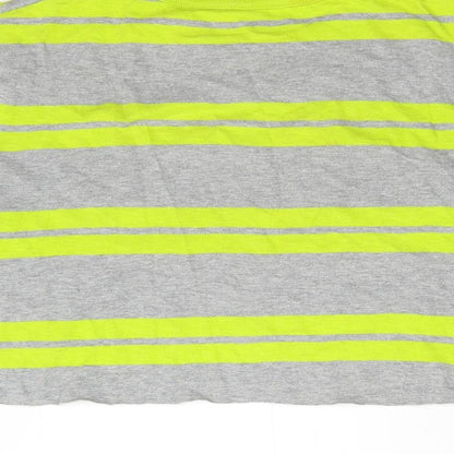 Brand and care label for Gap girls’ grey striped cropped t-shirt, size 10-11, years