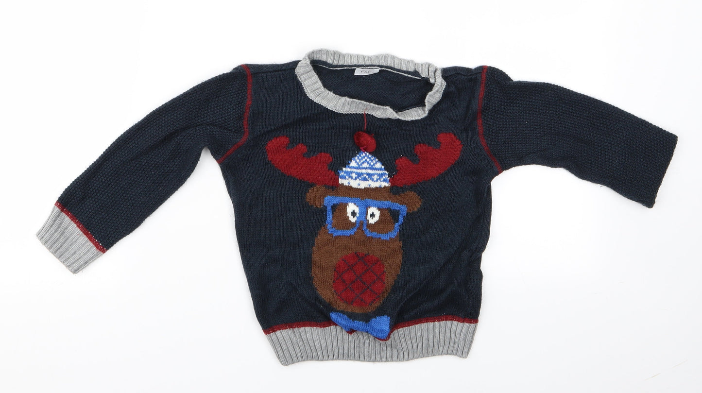 Florence and Fred Boys Black Animal Print  Pullover Jumper Size 2-3 Years  - chrisstmas jumper