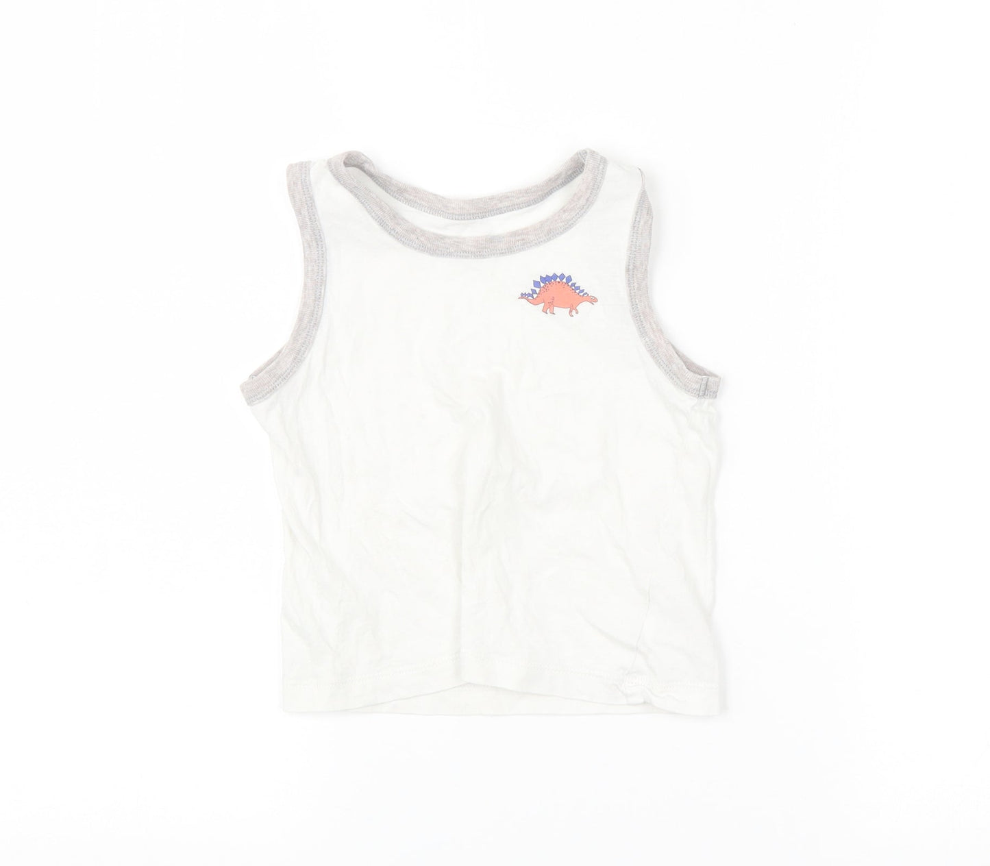 TU Boys White   Basic Tank Size 3-4 Years  - Dinosaur