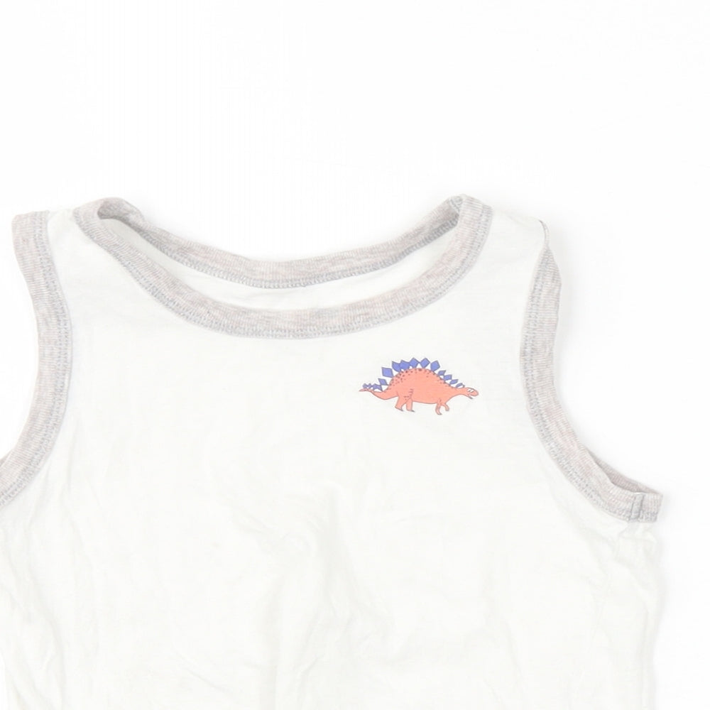 TU Boys White   Basic Tank Size 3-4 Years  - Dinosaur
