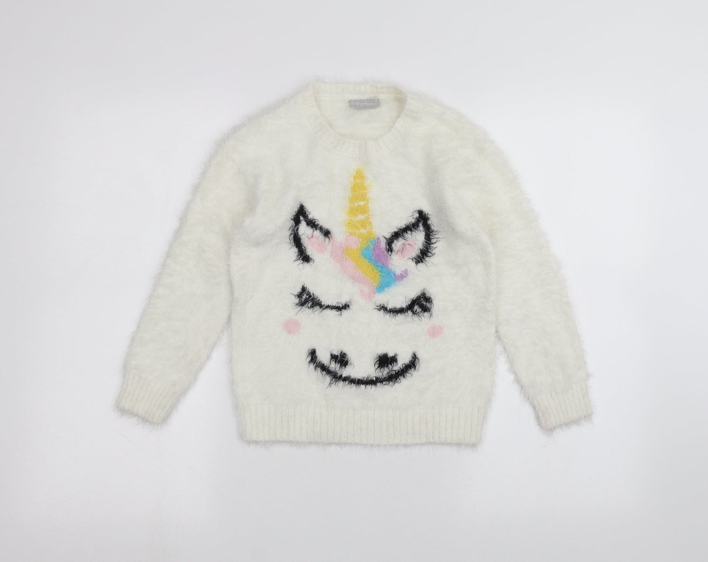 Matalan Girls White   Pullover Jumper Size 8 Years  - Unicorn