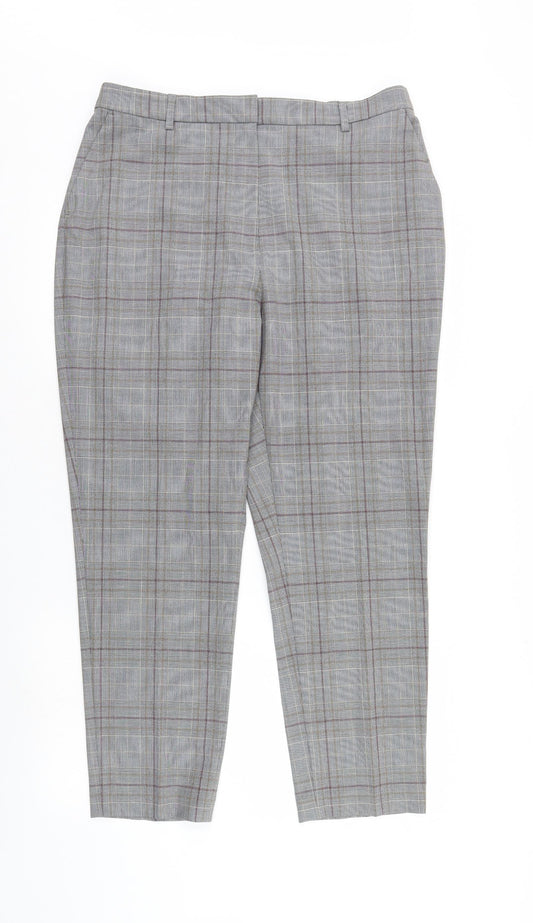 M&S Womens Grey Check  Trousers  Size 16 L27 in