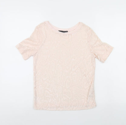 Additional front view of Atmosphere women’s pink animal print basic t-shirt, size UK 6