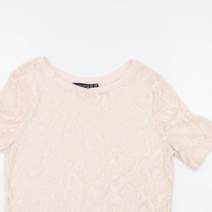 Close-up detail of Atmosphere women’s pink animal print basic t-shirt, size UK 6