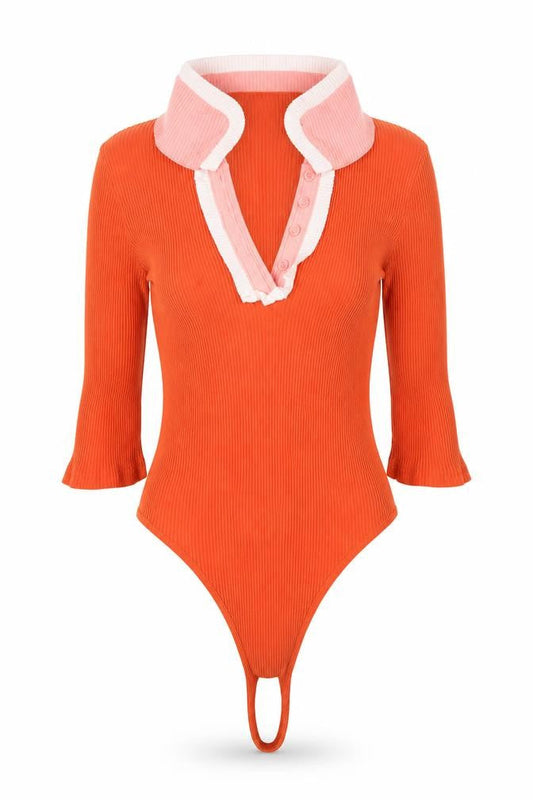 Glamorous Womens Orange  Knit Bodysuit One-Piece Size 8