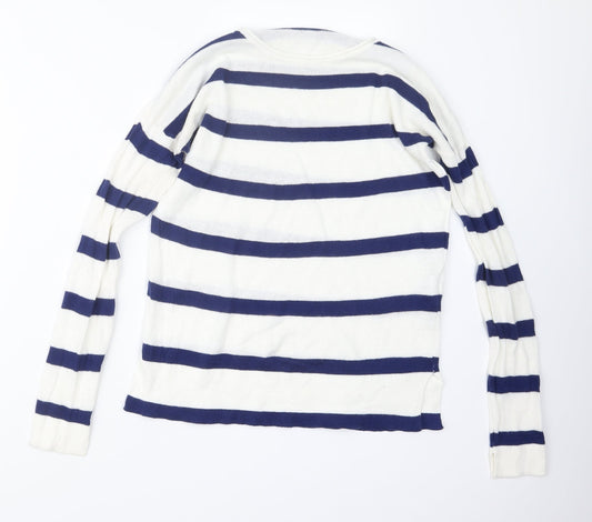 Pull&Bear Womens White Striped Knit Pullover Jumper Size S