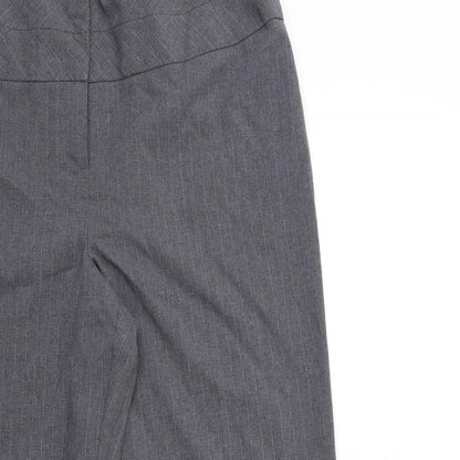 Close-up detail of Evie women’s grey striped trousers, size UK 14, 23-inch leg