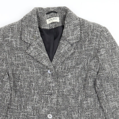 Close-up detail of Kaliko women’s grey jacket coat, size UK 12