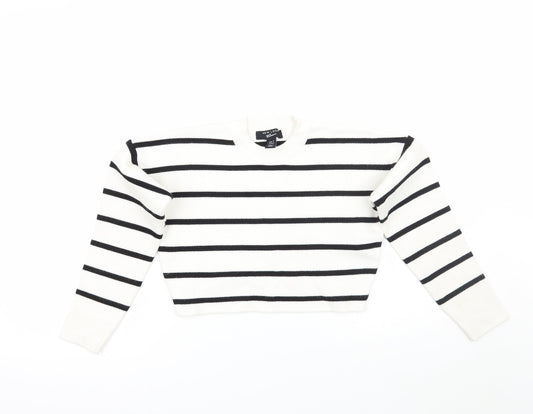 Newlook Girls White Striped  Pullover Jumper Size 8 Years