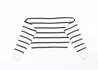 New Look Girls White Striped  Pullover Jumper Size 8 Years