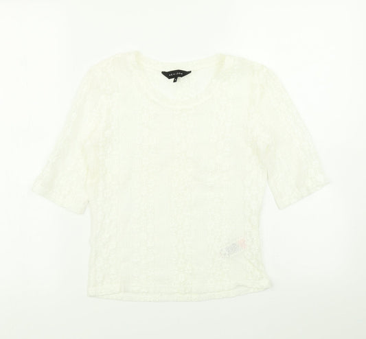 New Look Womens White Floral  Basic T-Shirt Size 8
