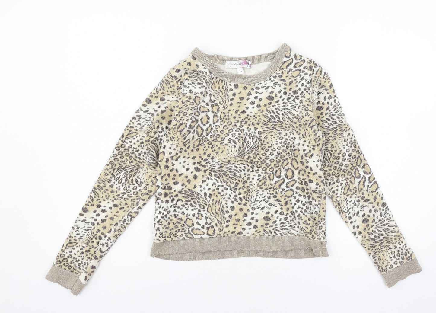 Internacionale Girls Brown Animal Print Jersey Pullover Sweatshirt Size 10 Years