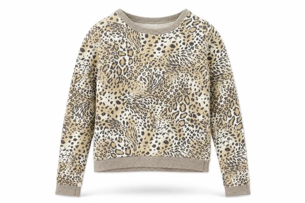 Internacionale Girls Brown Animal Print Jersey Pullover Sweatshirt Size 10 Years