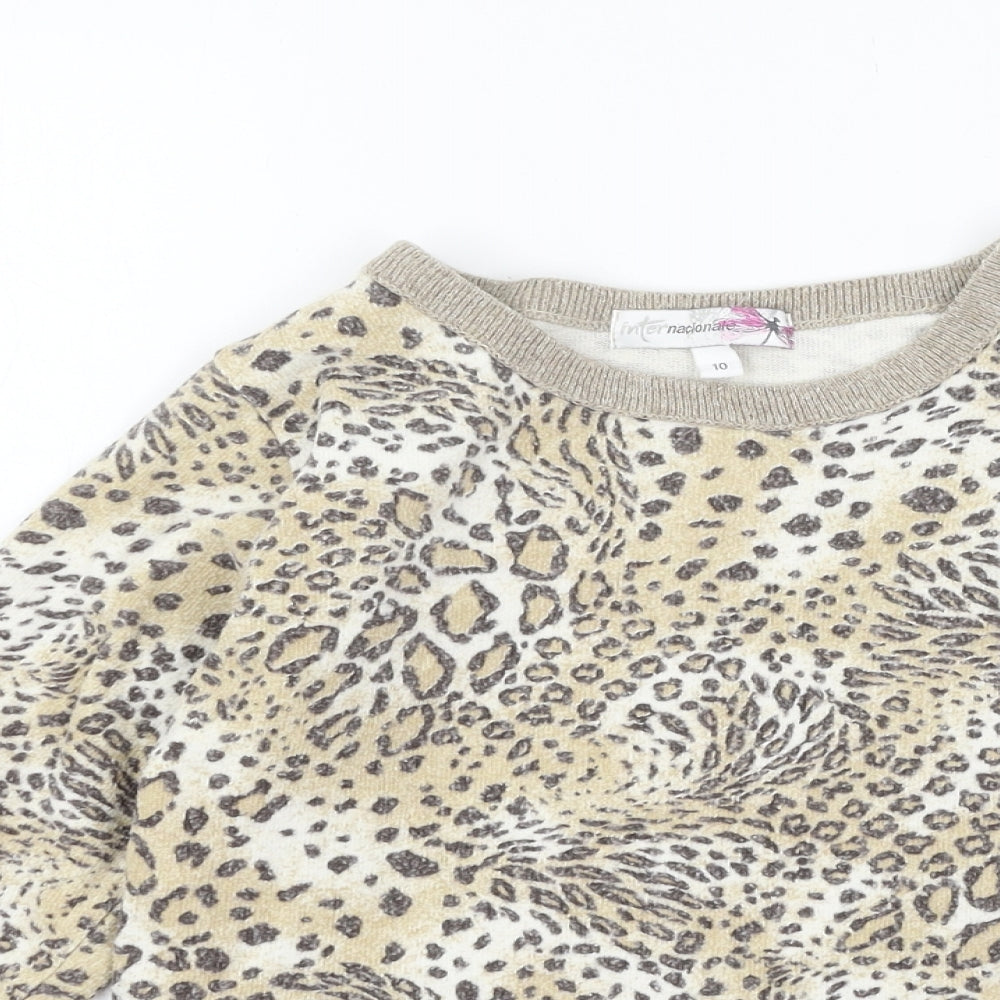 Internacionale Girls Brown Animal Print Jersey Pullover Sweatshirt Size 10 Years
