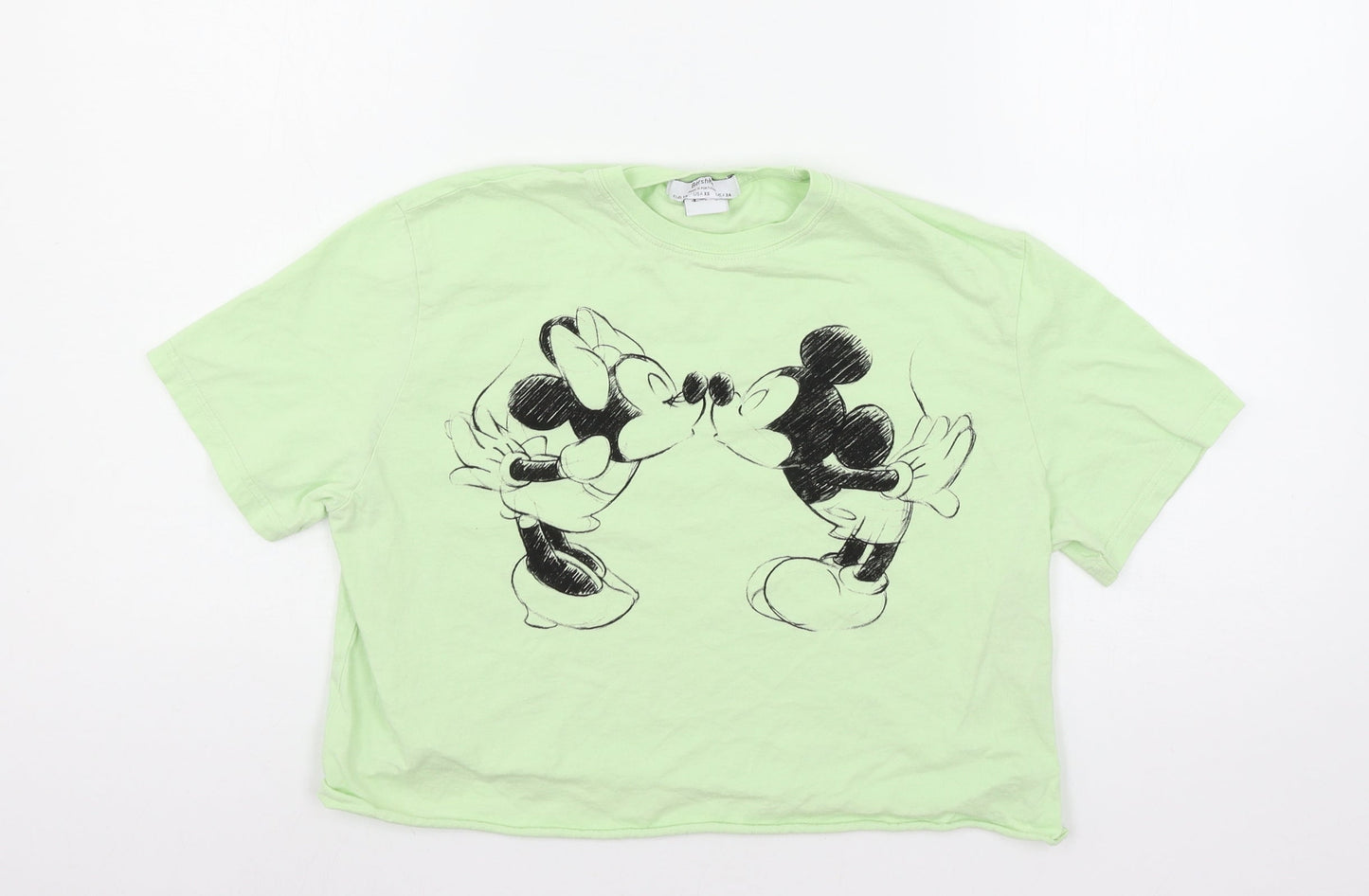 Bershka Girls Green  Jersey Basic T-Shirt Size XS  - Mickey and Minnie