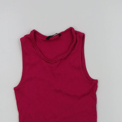 Close-up detail of George girls’ pink colourblock basic t-shirt, size 10-11, years
