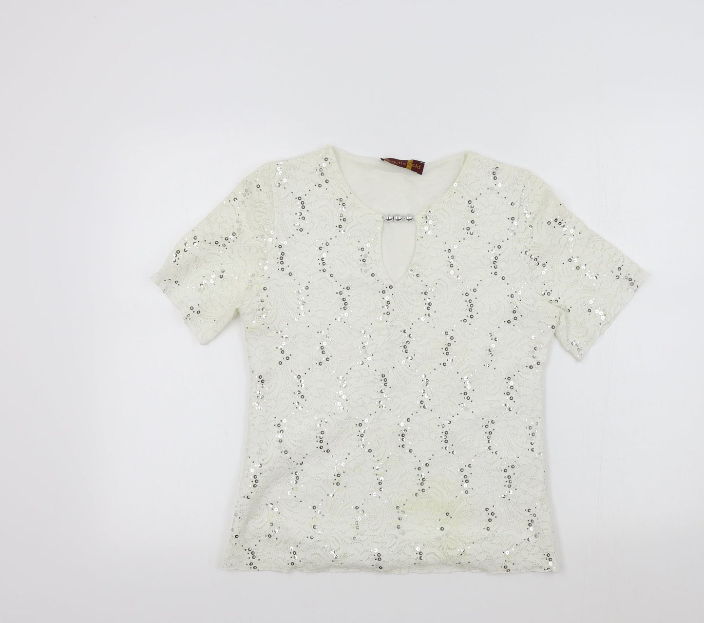 charlotte gold Womens White   Basic T-Shirt Size 12  - sparkle detail