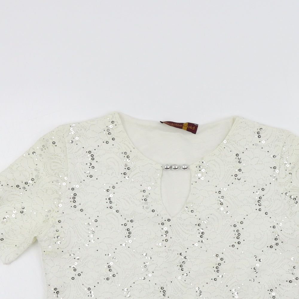 charlotte gold Womens White   Basic T-Shirt Size 12  - sparkle detail