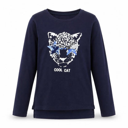Front view of Gap girls’ blue basic t-shirt, size S