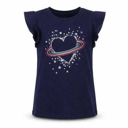 Front view of Gap girls’ blue basic t-shirt, size S