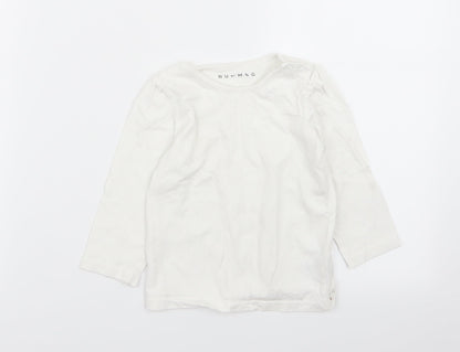 Front view of Nutmeg girls’ white basic t-shirt, size 18-24, months