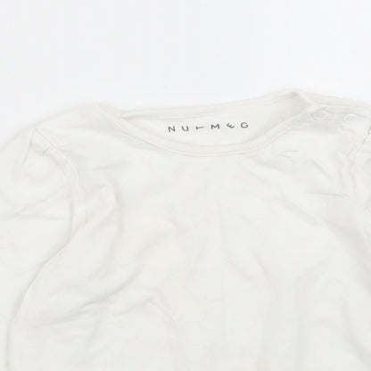 Close-up detail of Nutmeg girls’ white basic t-shirt, size 18-24, months
