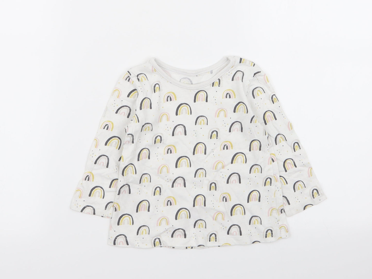 Asda George Girls White Geometric  Basic T-Shirt Size 9-12 Months