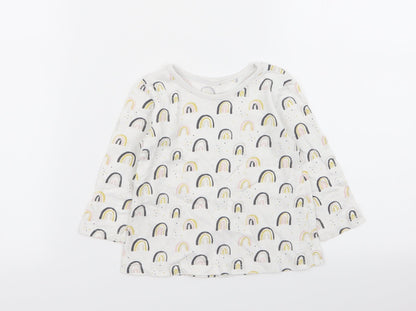 Additional front view of Asda George girls’ white geometric basic t-shirt, size 9-12, months