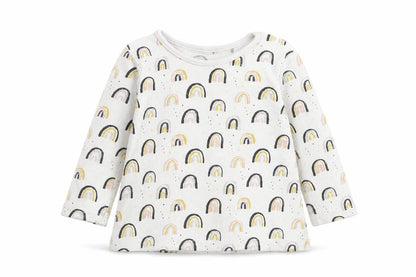 Front view of Asda George girls’ white geometric basic t-shirt, size 9-12, months