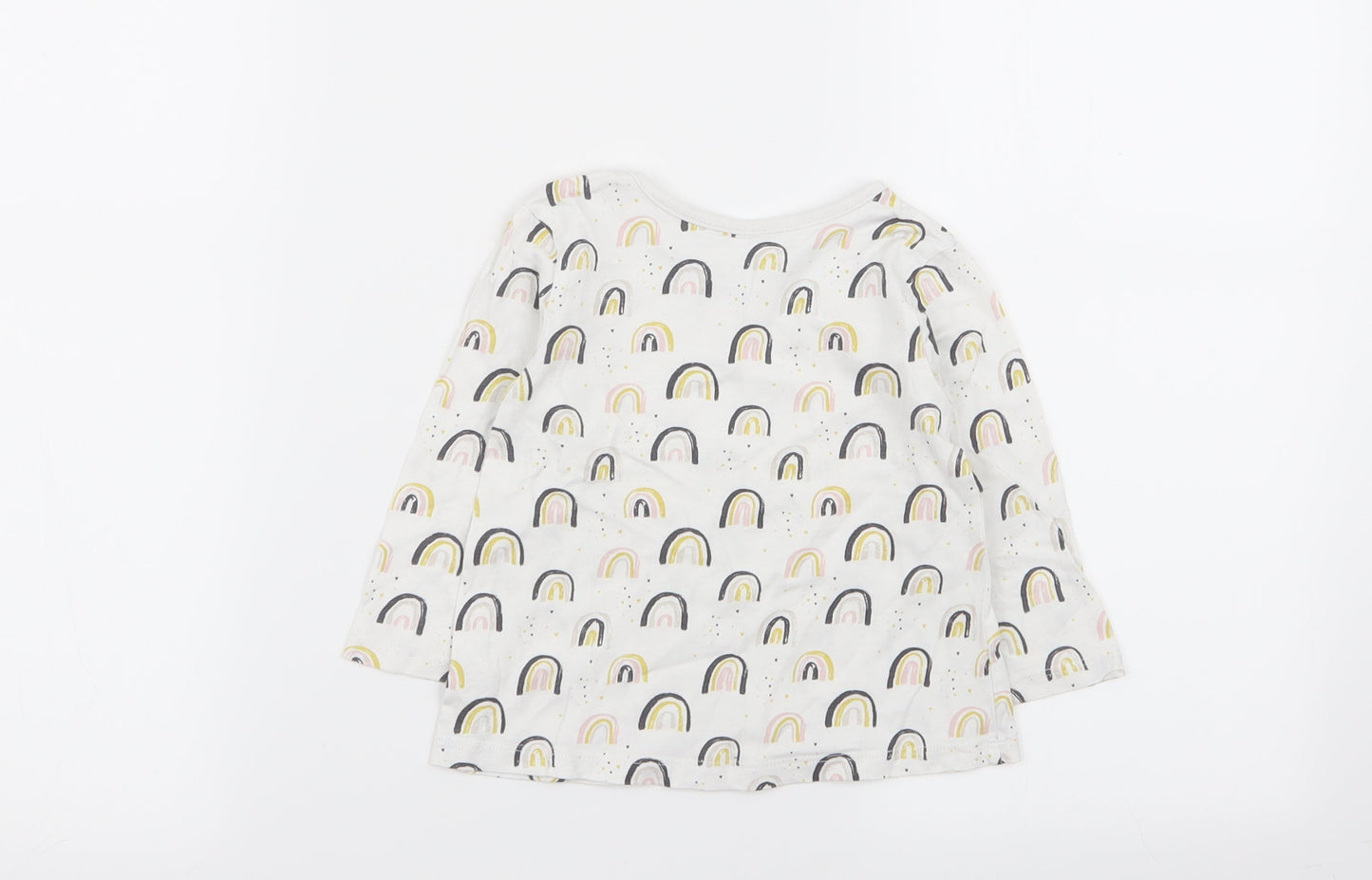 Asda George Girls White Geometric  Basic T-Shirt Size 9-12 Months