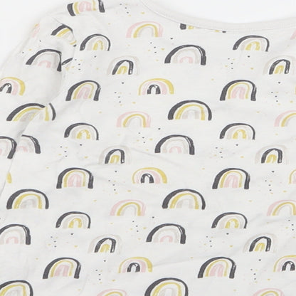 Brand and care label for Asda George girls’ white geometric basic t-shirt, size 9-12, months