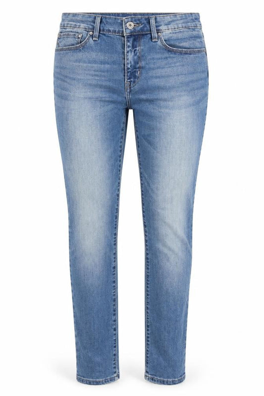 Front view of DENIM women’s blue skinny jeans, size UK 30, 29-inch leg