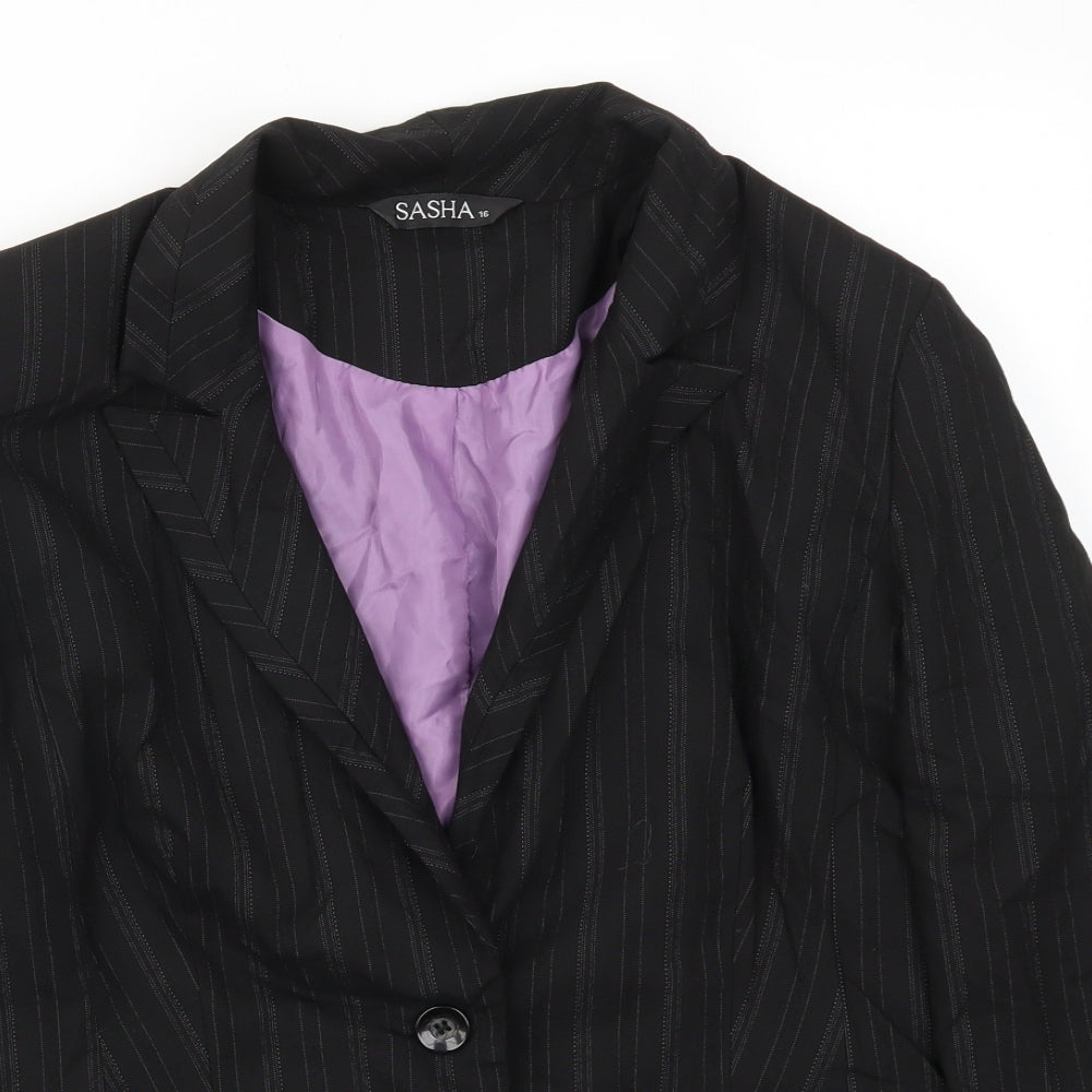 Sasha Womens Black Striped  Jacket Blazer Size 16