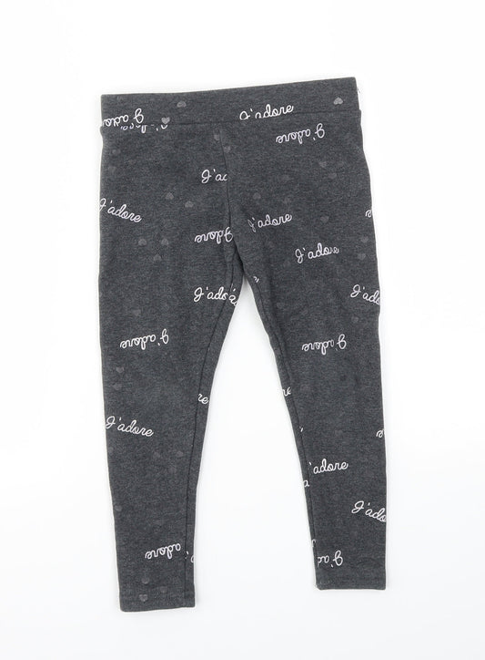 Primark Girls Grey Geometric  Capri Trousers Size 4-5 Years