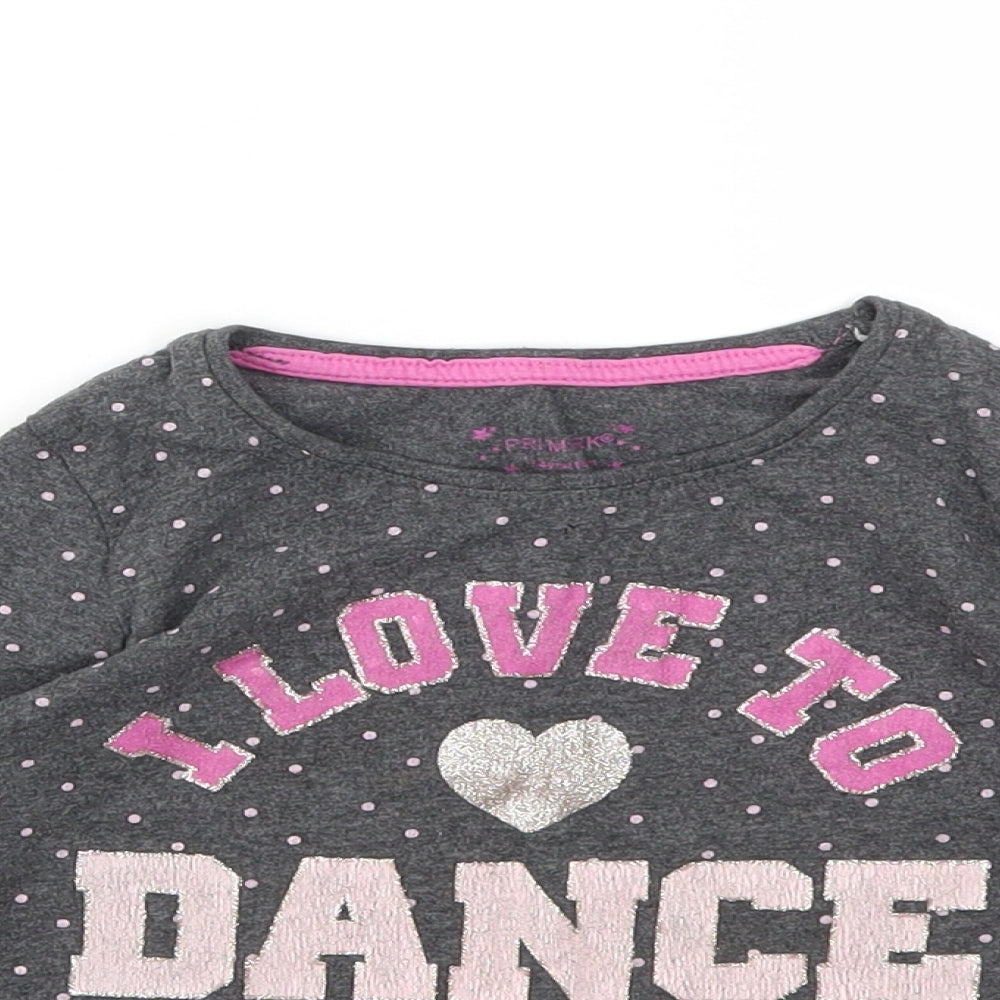 Primark Girls Grey Polka Dot  Basic T-Shirt Size 3-4 Years