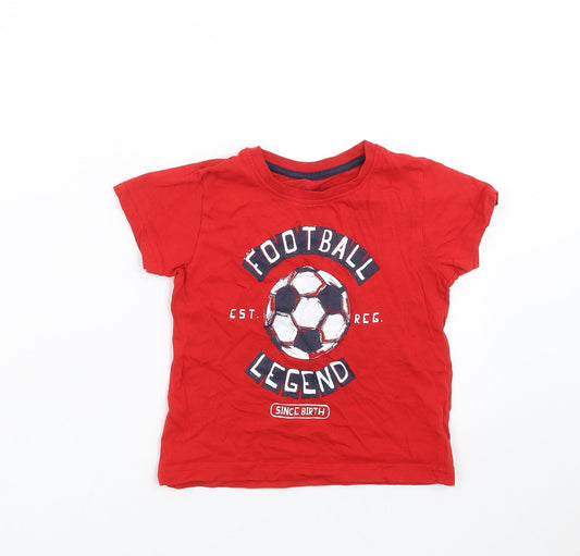 Primark Boys Red   Basic T-Shirt Size 2-3 Years  - Football Legend