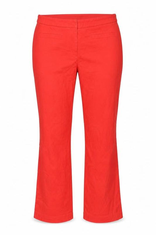 Front view of Cambio women’s red trousers, size UK 34, in, 27-inch leg