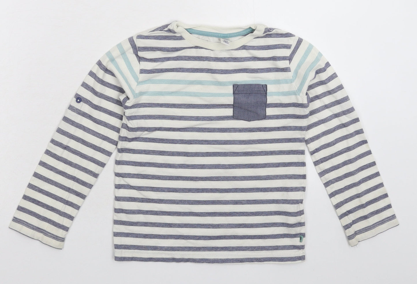 Preworn Girls White Striped  Basic T-Shirt Size 6 Years