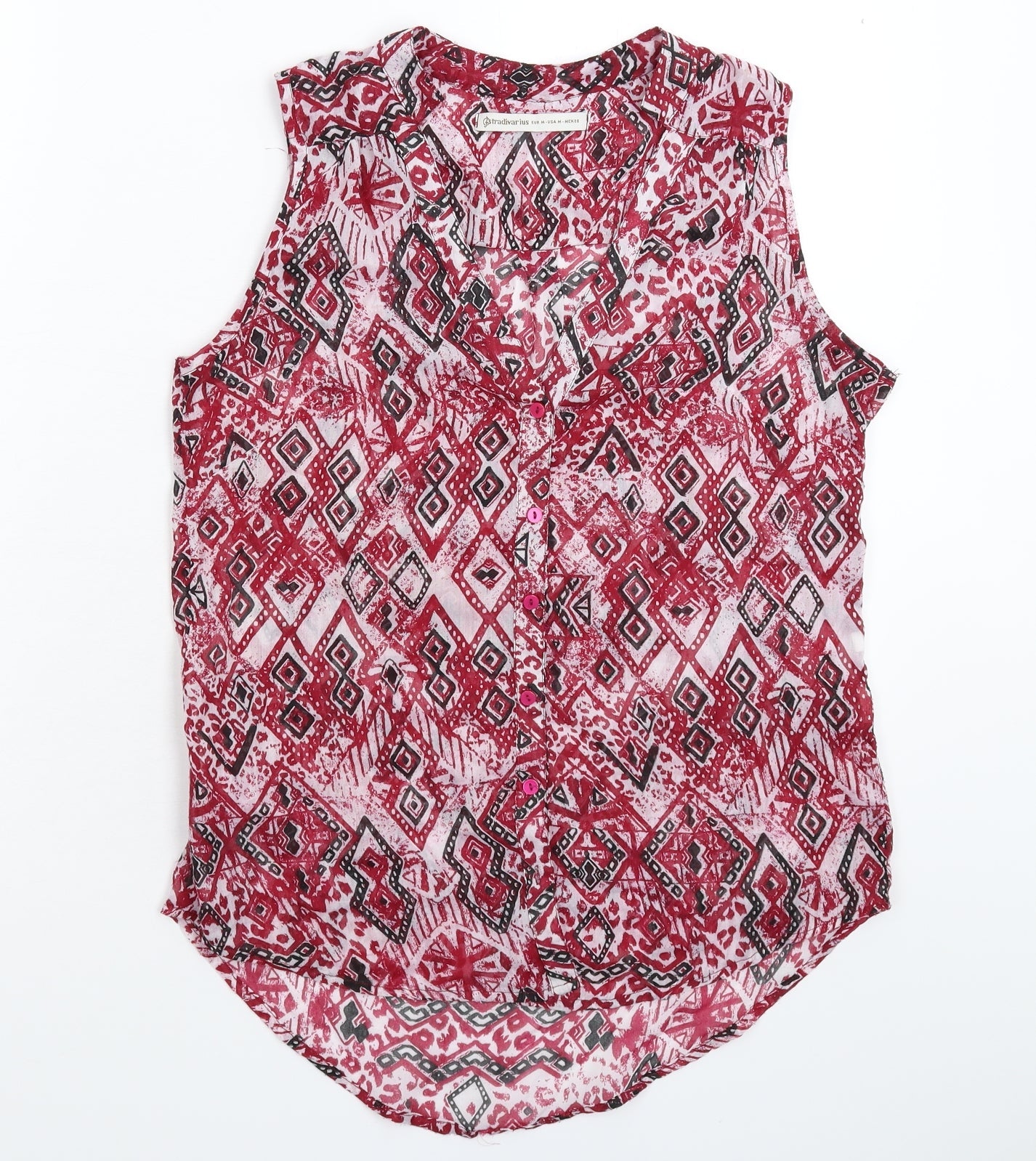 Stradivarius Womens Multicoloured Geometric  Basic Button-Up Size M