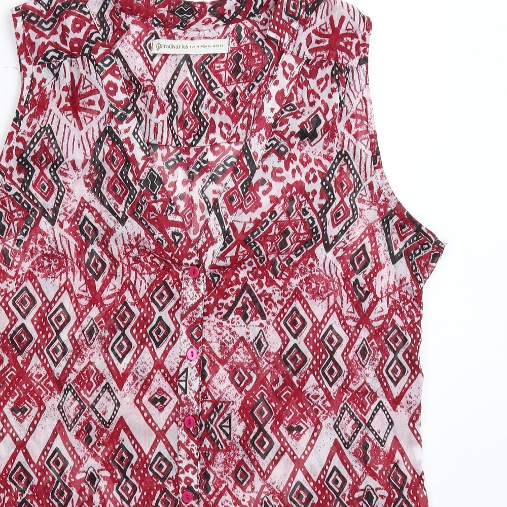 Stradivarius Womens Multicoloured Geometric  Basic Button-Up Size M