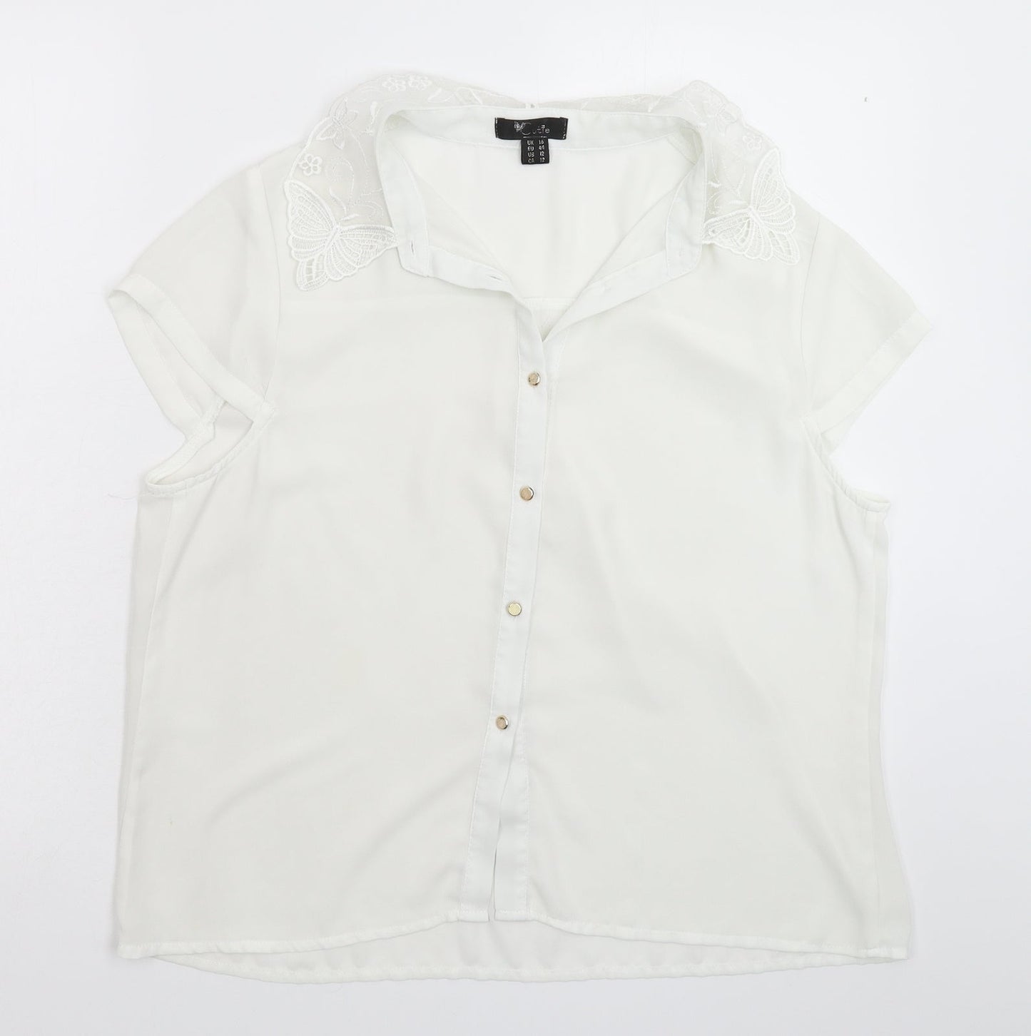 Cutie Womens White  Satin Basic Button-Up Size 16