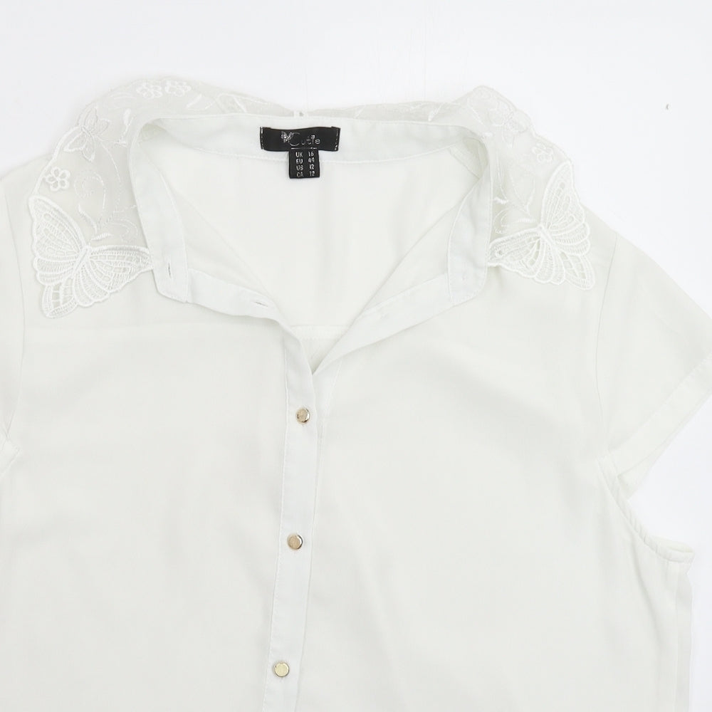 Cutie Womens White  Satin Basic Button-Up Size 16